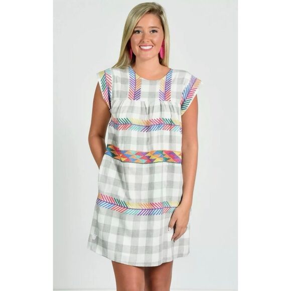 J. Marie Tia gingham embroidered babydoll dress - Picture 1 of 6